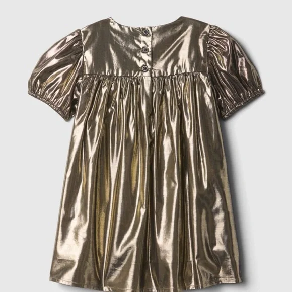 Metallic Gold Puff Sleeve Dress - Picture 3 of 3